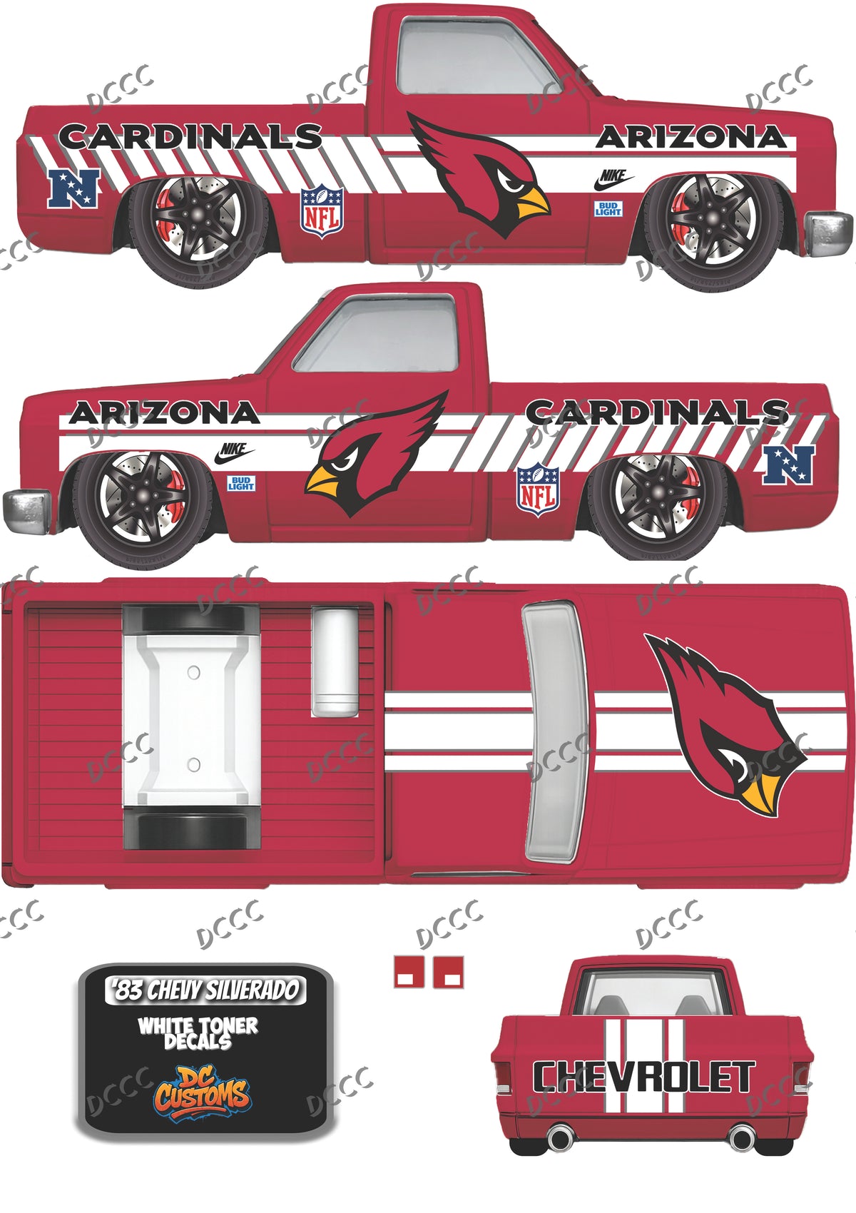 83 CHEVY SILVERADO (WHITE TONER) DECALS ARIZONA CARDINALS