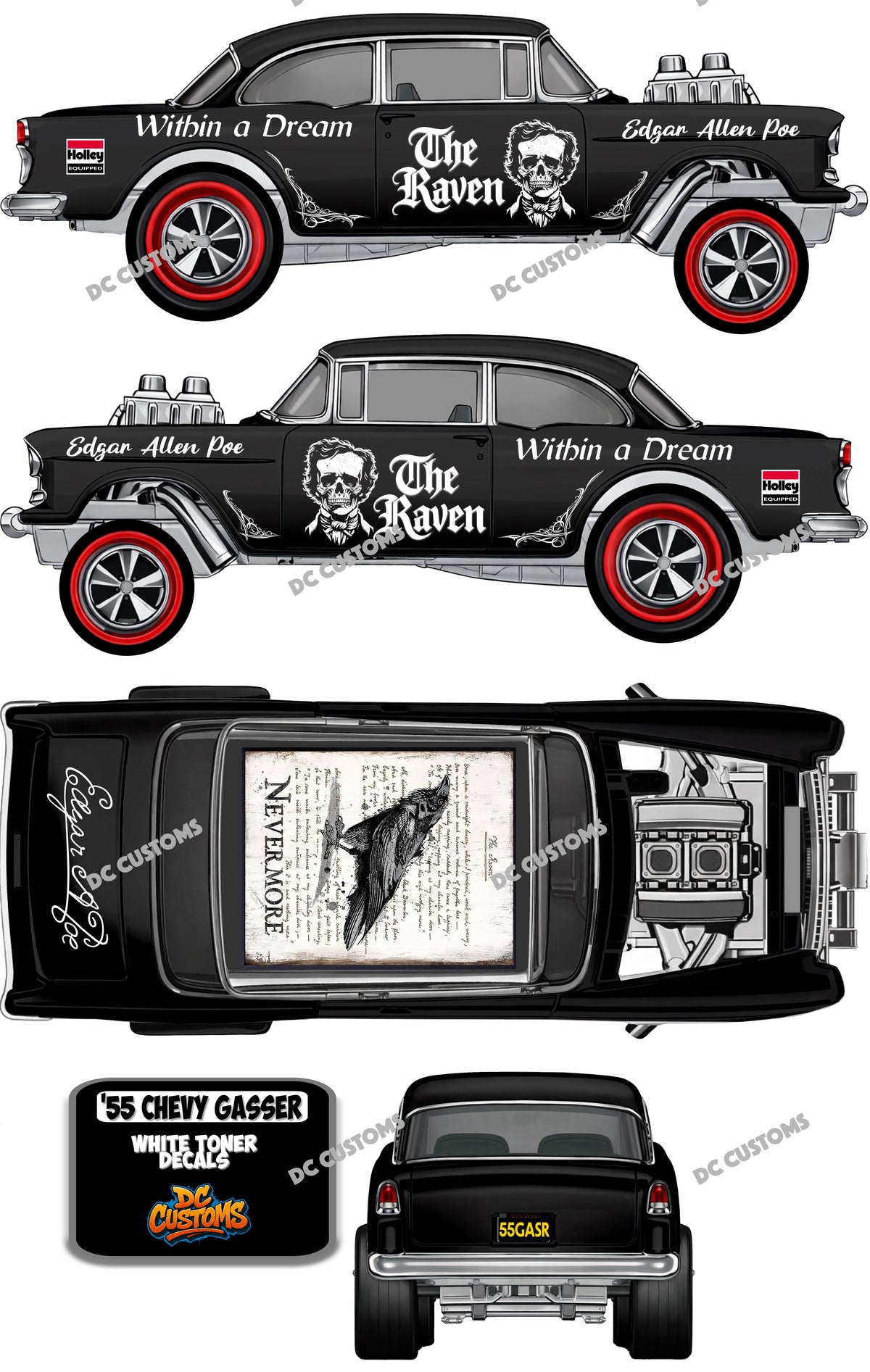55 CHEVY GASSER (WHITE TONER ) THE RAVEN