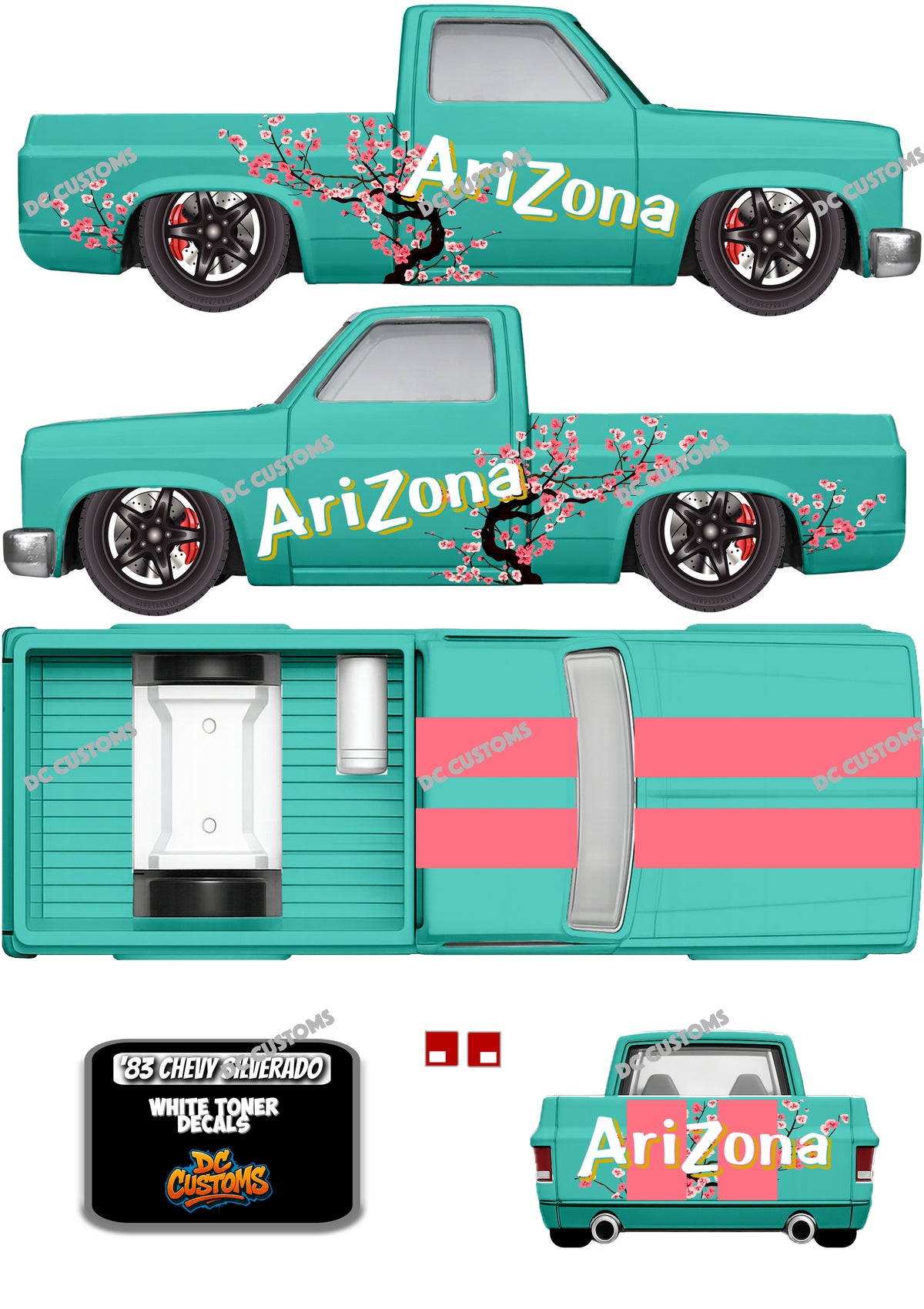 83 CHEVY SILVERADO (WHITE TONER) DECALS ARIZONA GREEN TEA