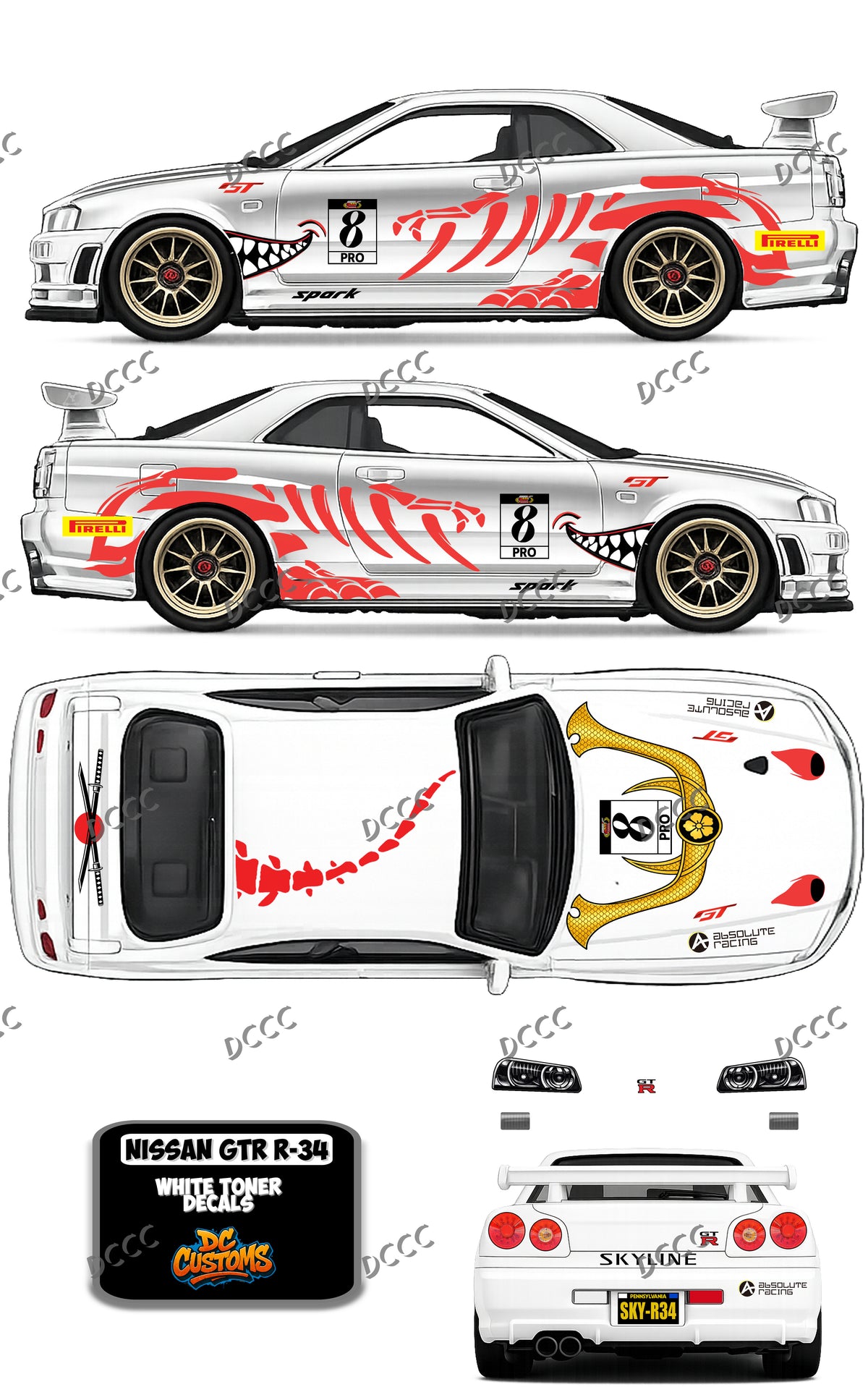 NISSAN SKYLINE R34 (WHITE TONER) DECALS BUSHI REX