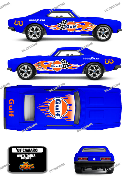 67 CHEVY CAMARO (WHITE TONER) DECALS GULF