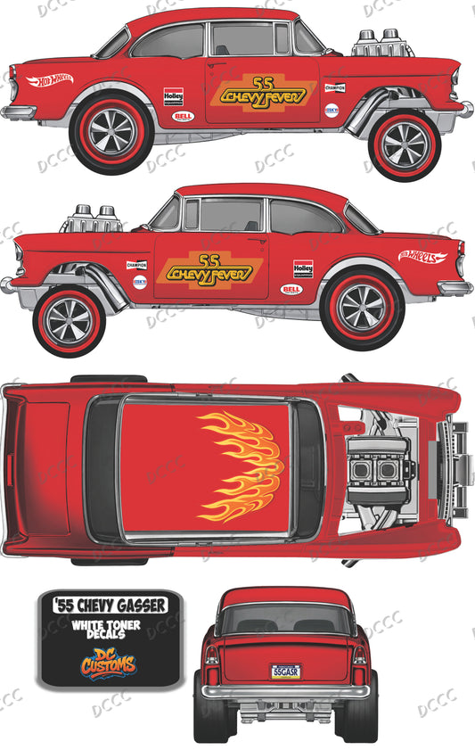 55 CHEVY GASSER (WHITE TONER)DECALS "CHEVY FEVER"