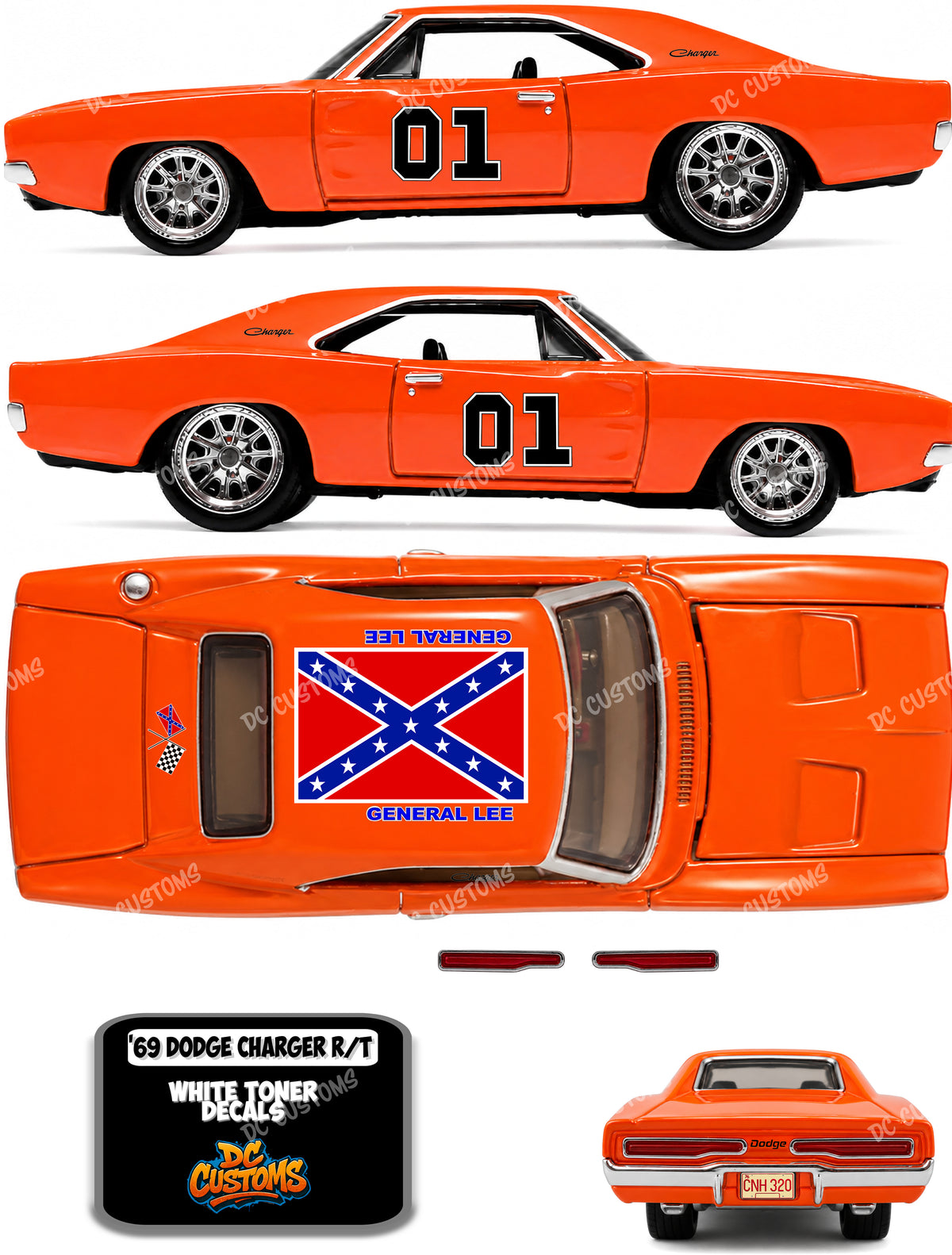 69 DODGE CHARGER GENERAL LEE DECALS (WHITE TONER) 1:64 SCALE