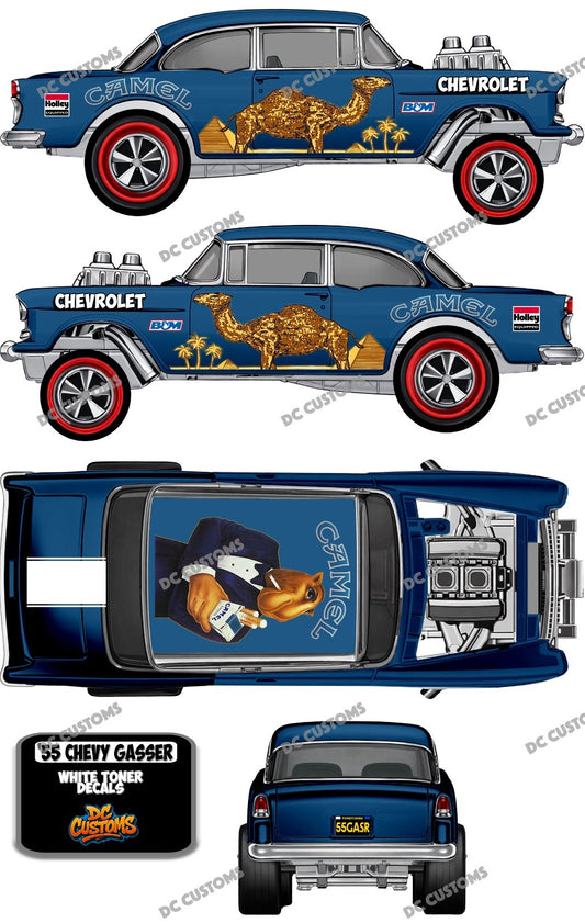 55 CHEVY GASSER (WHITE TONER) DECALS CAMEL