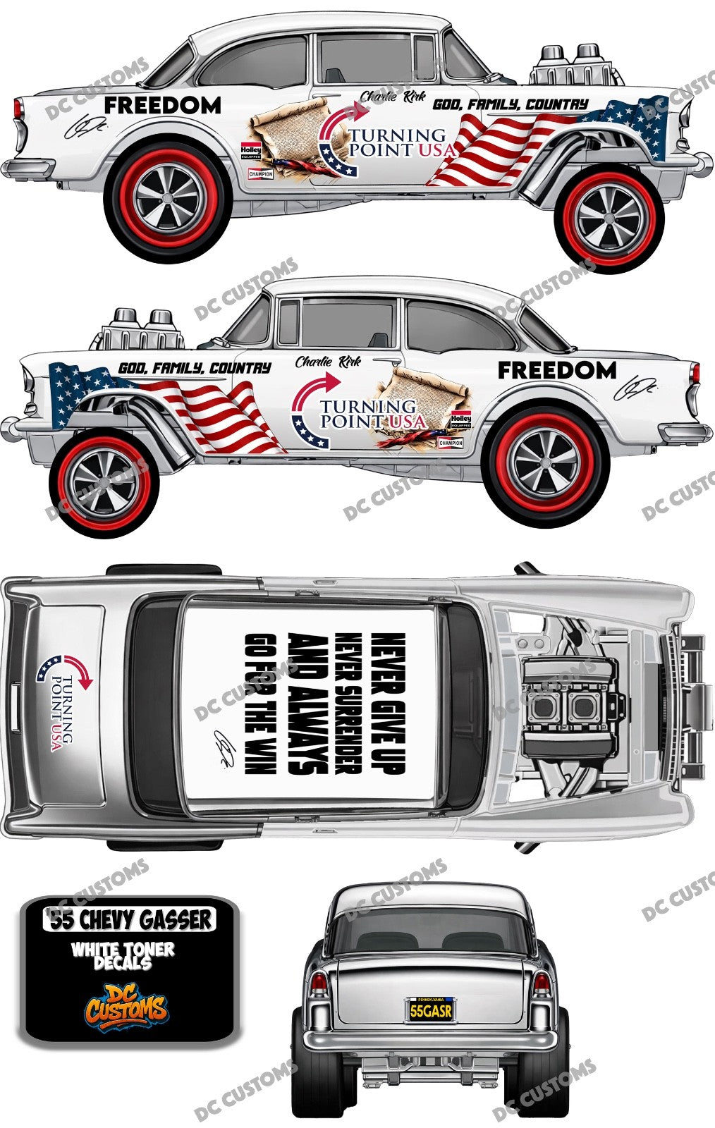 55 CHEVY GASSER (WHITE TONER) DECALS TURNING P0INT