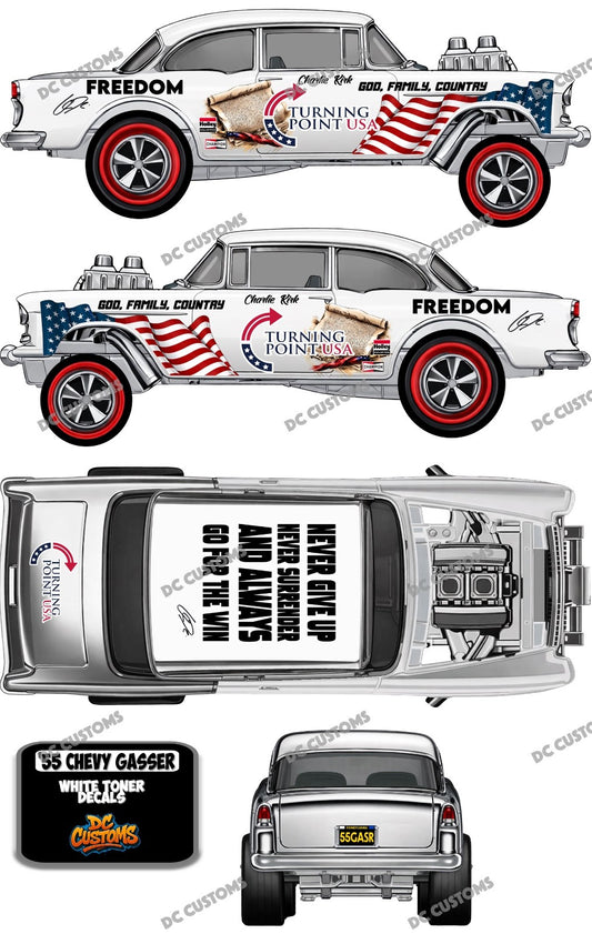 55 CHEVY GASSER (WHITE TONER) DECALS TURNING P0INT