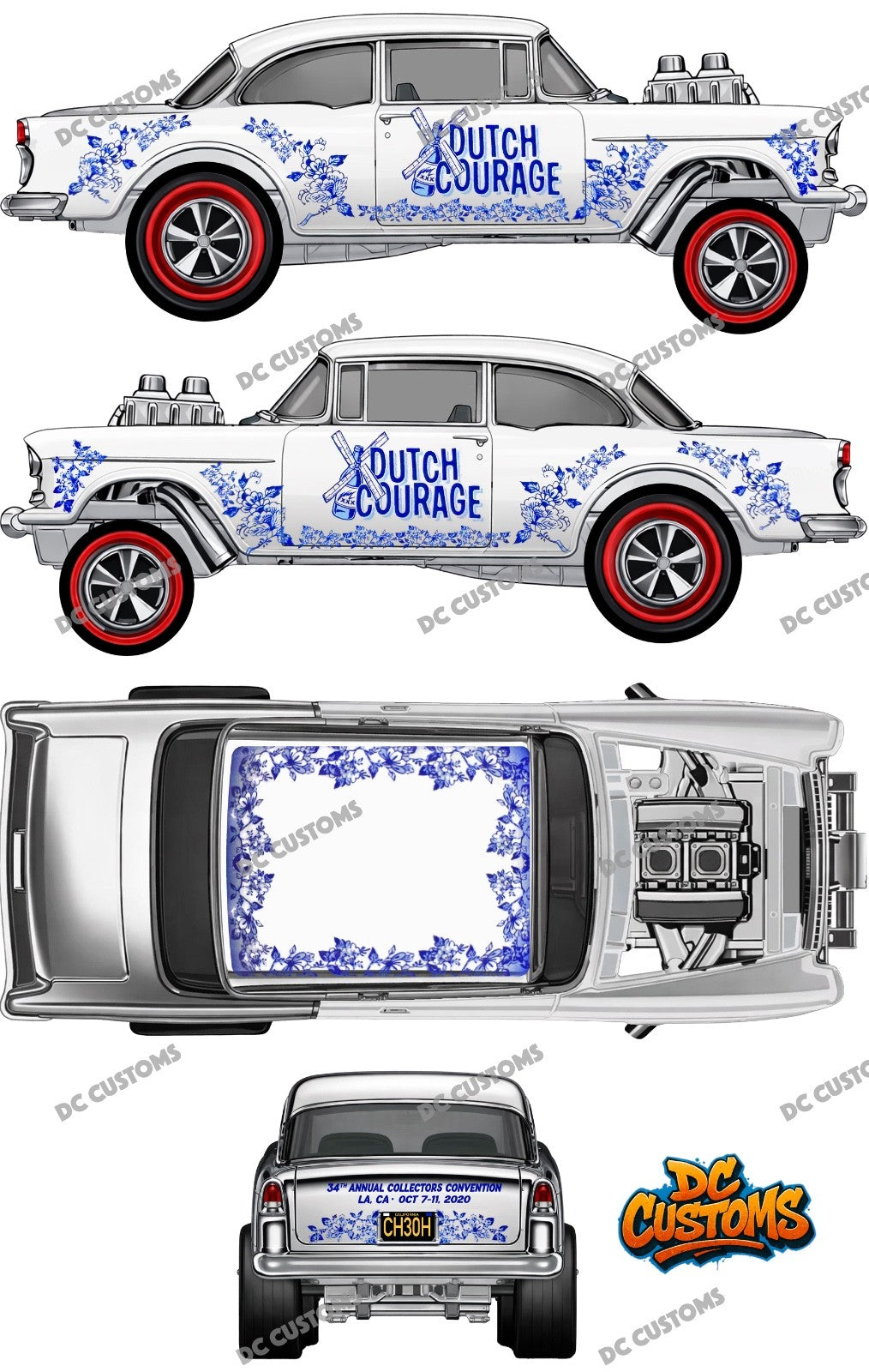 55 CHEVY GASSER (WHITE TONER) DECALS DUTCH COURAGE CONVENTION
