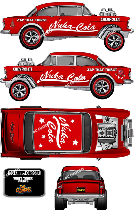 55 CHEVY GASSER (WHITE TONER) DECALS NUKA COLA