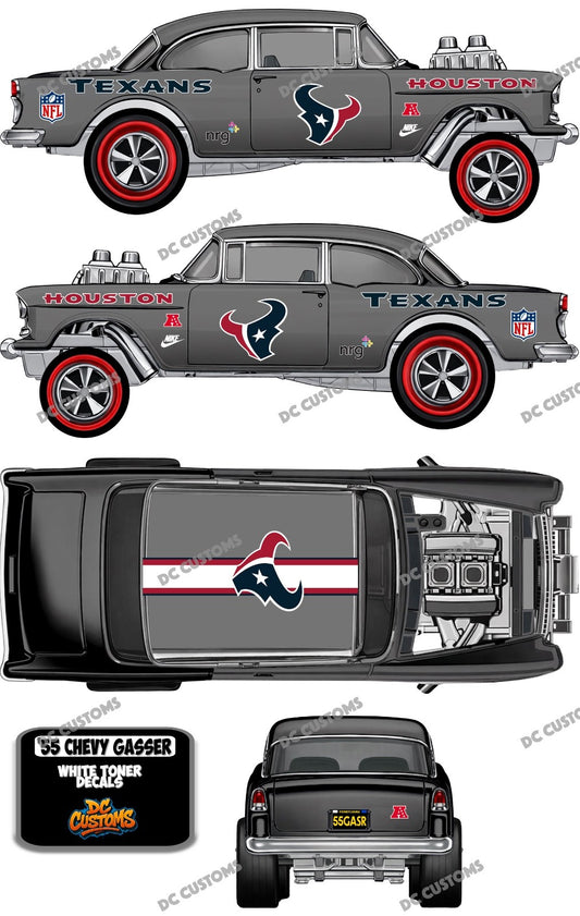 55 CHEVY GASSER (WHITE TONER) DECALS TEXANS