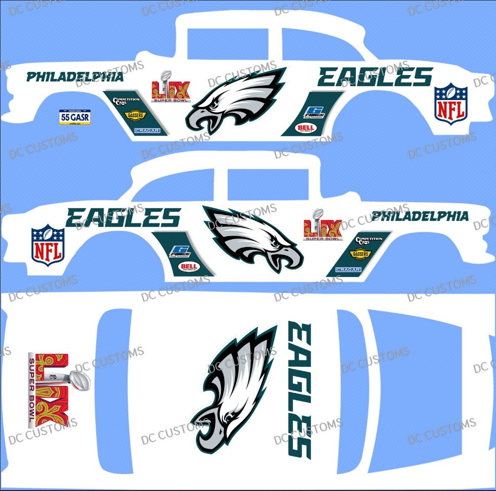 55 CHEVY GASSER (WHITE TONER) DECALS  EAGLES