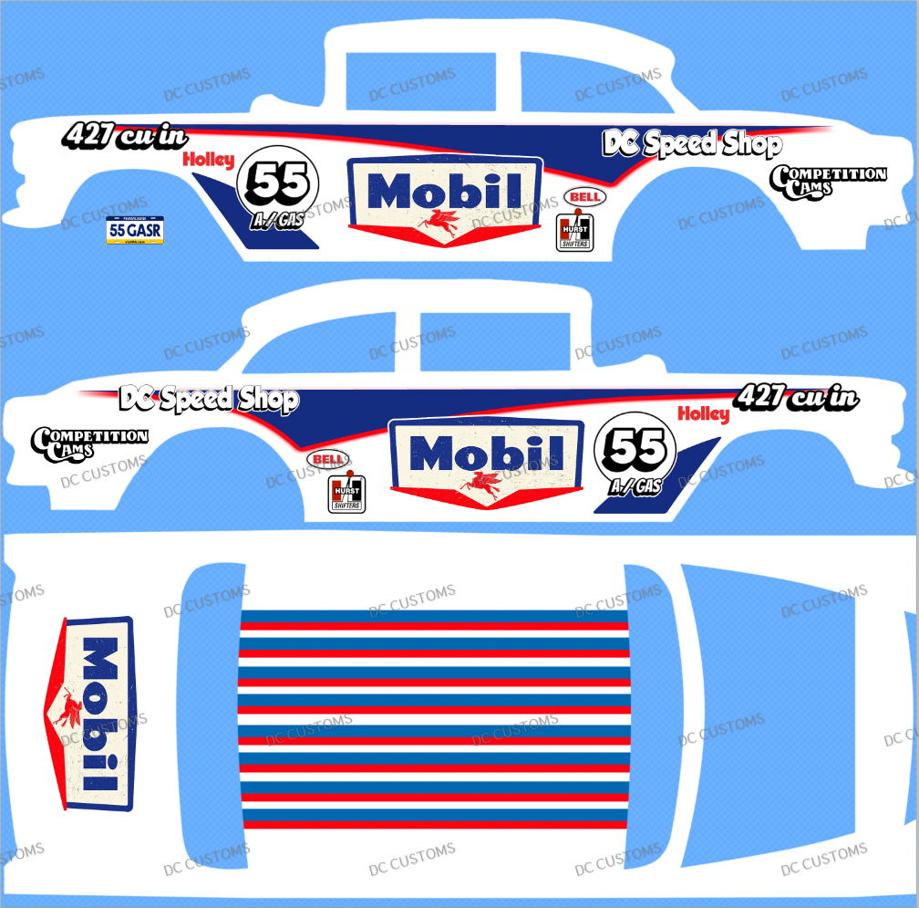 55 CHEVY GASSER (WHITE TONER) DECALS M0BIL