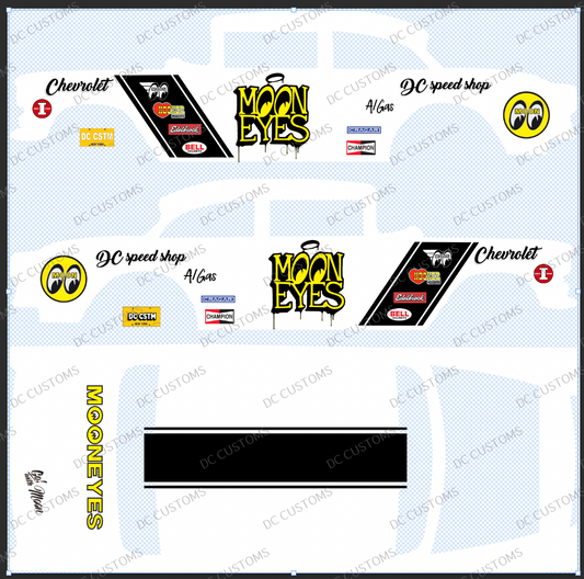 55 CHEVY GASSER (WHITE TONER) DECALS M00NEYES V3