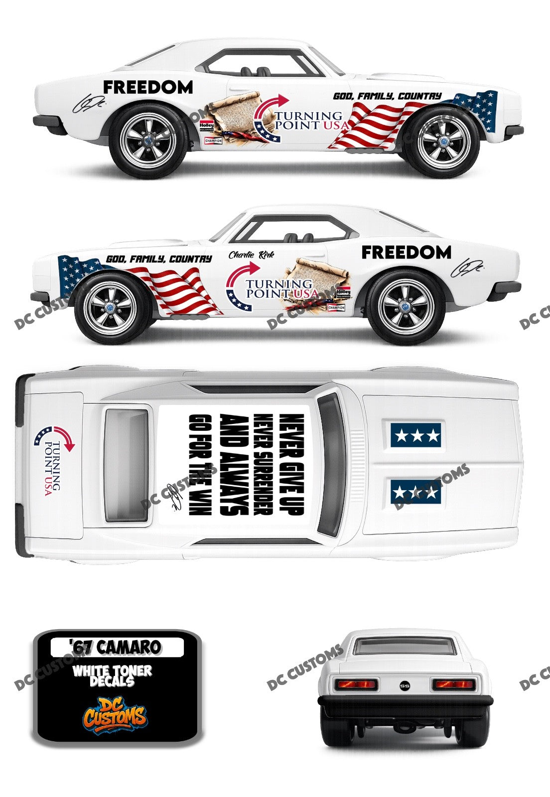 67 CAMARO (WHITE TONER) DECALS TURNING POINT