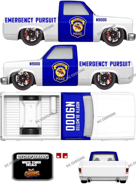 83 CHEVY SILVERADO (WHITE TONER) DECALS COP ROD