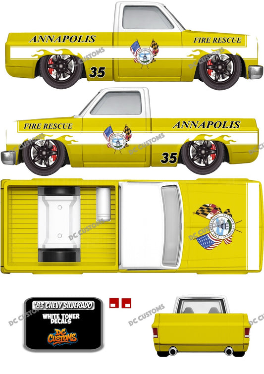 83 CHEVY SILVERADO (WHITE TONER) DECALS FIRE ROD