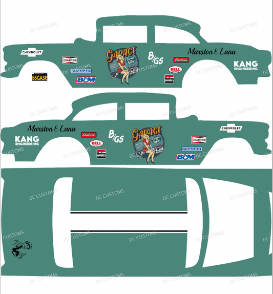 55 CHEVY GASSER (WHITE TONER) DECALS VINTAGE GARAGE