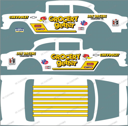 55 CHEVY GASSER (WHITE TONER) DECALS GROCERY GETTER
