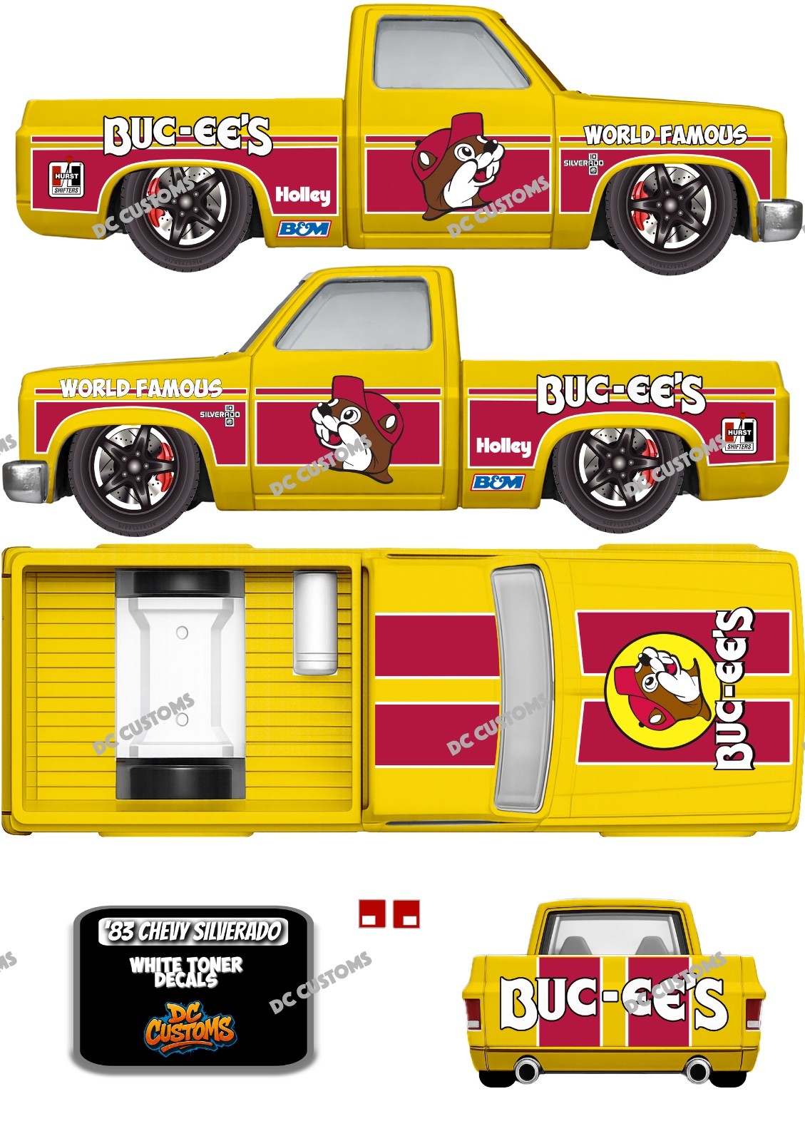 83 CHEVY SILVERADO (WHITE TONER) DECALS BUC.EES