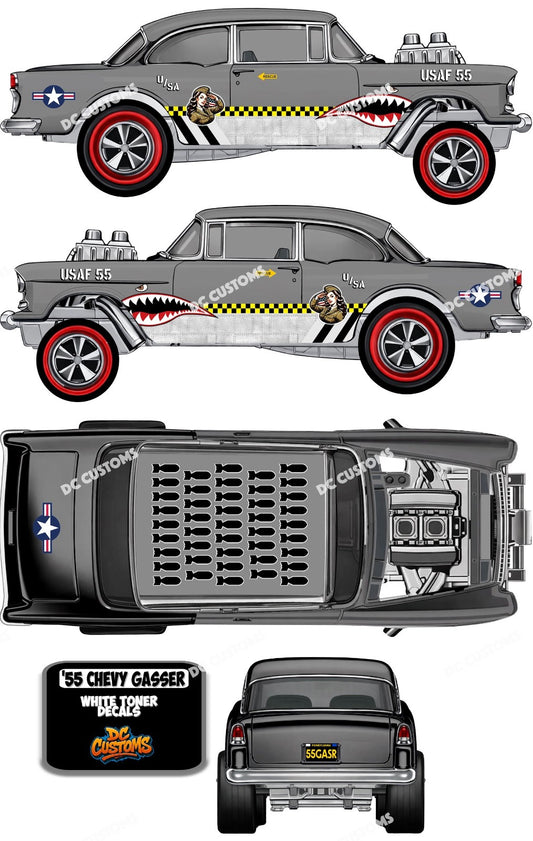 55 CHEVY GASSER (WHITE TONER) DECALS AIR FORCE