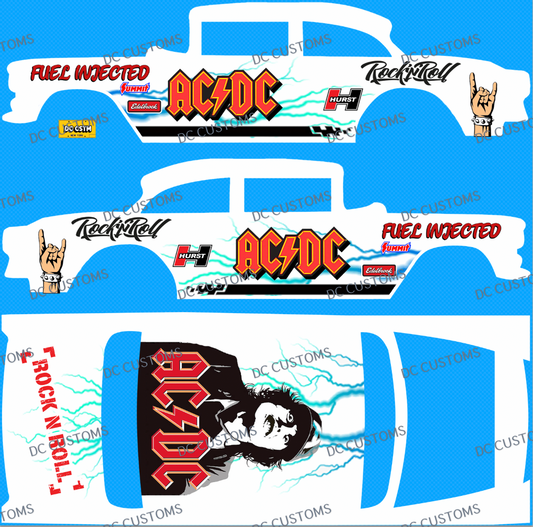 55 CHEVY GASSER (WHITE TONER) DECALS AC DC