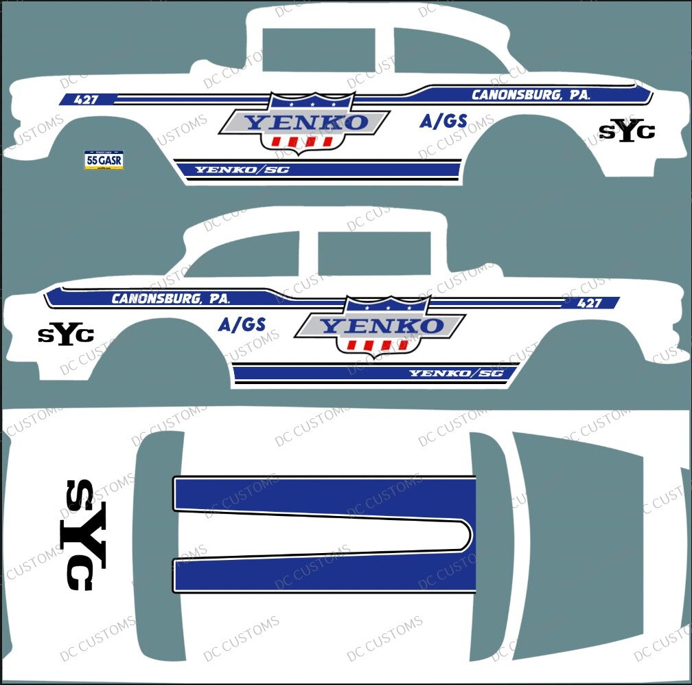 55 CHEVY GASSER (WHITE TONER) DECALS YENK0