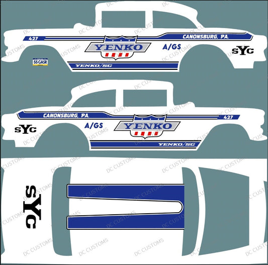 55 CHEVY GASSER (WHITE TONER) DECALS YENK0