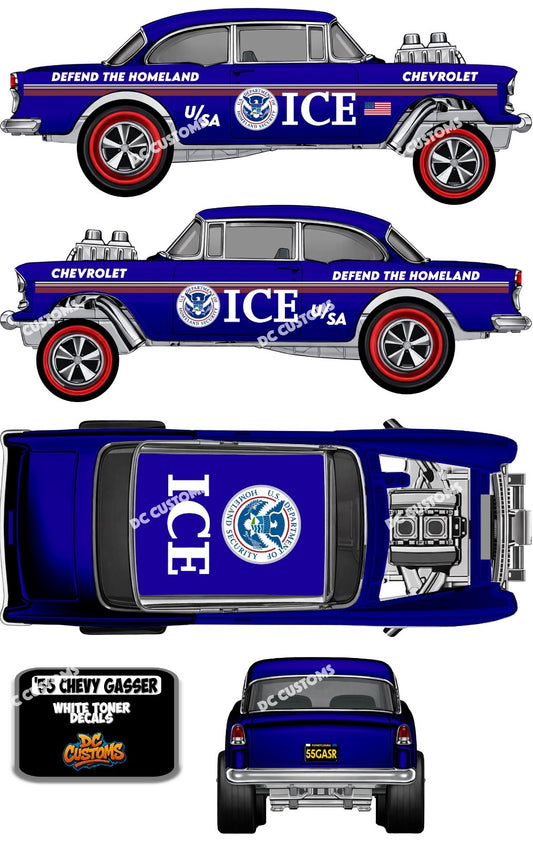 55 CHEVY GASSER (WHITE TONER) DECALS ICE
