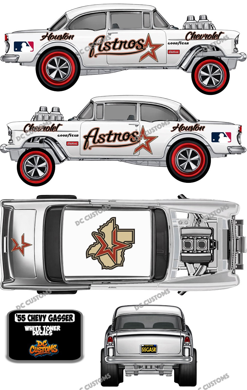 55 CHEVY GASSER (WHITE TONER) DECALS HOUSTON ASTROS