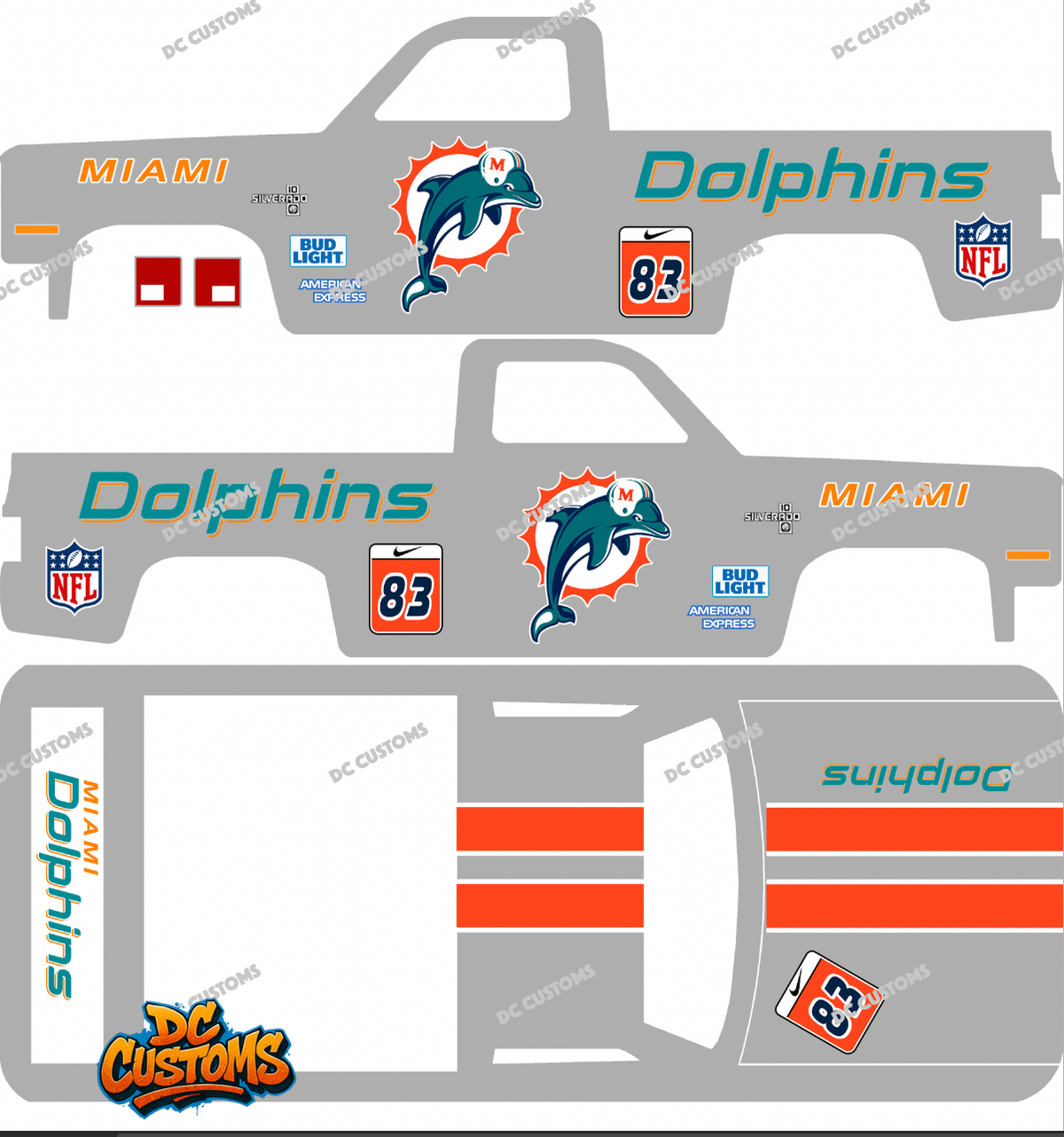 83 CHEVY SILVERADO (WHITE TONER) DECALS DOLPHINS