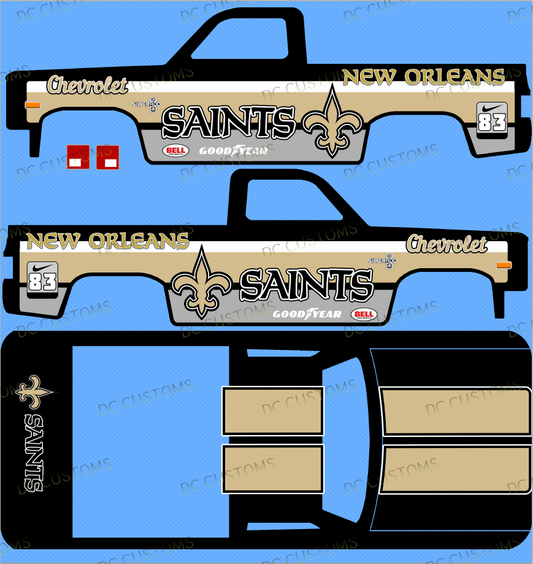83 CHEVY SILVERADO (WHITE TONER) DECALS NEW 0RLEANS SAINTS