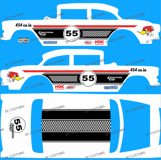 55 CHEVY GASSER (WHITE TONER) DECALS D1