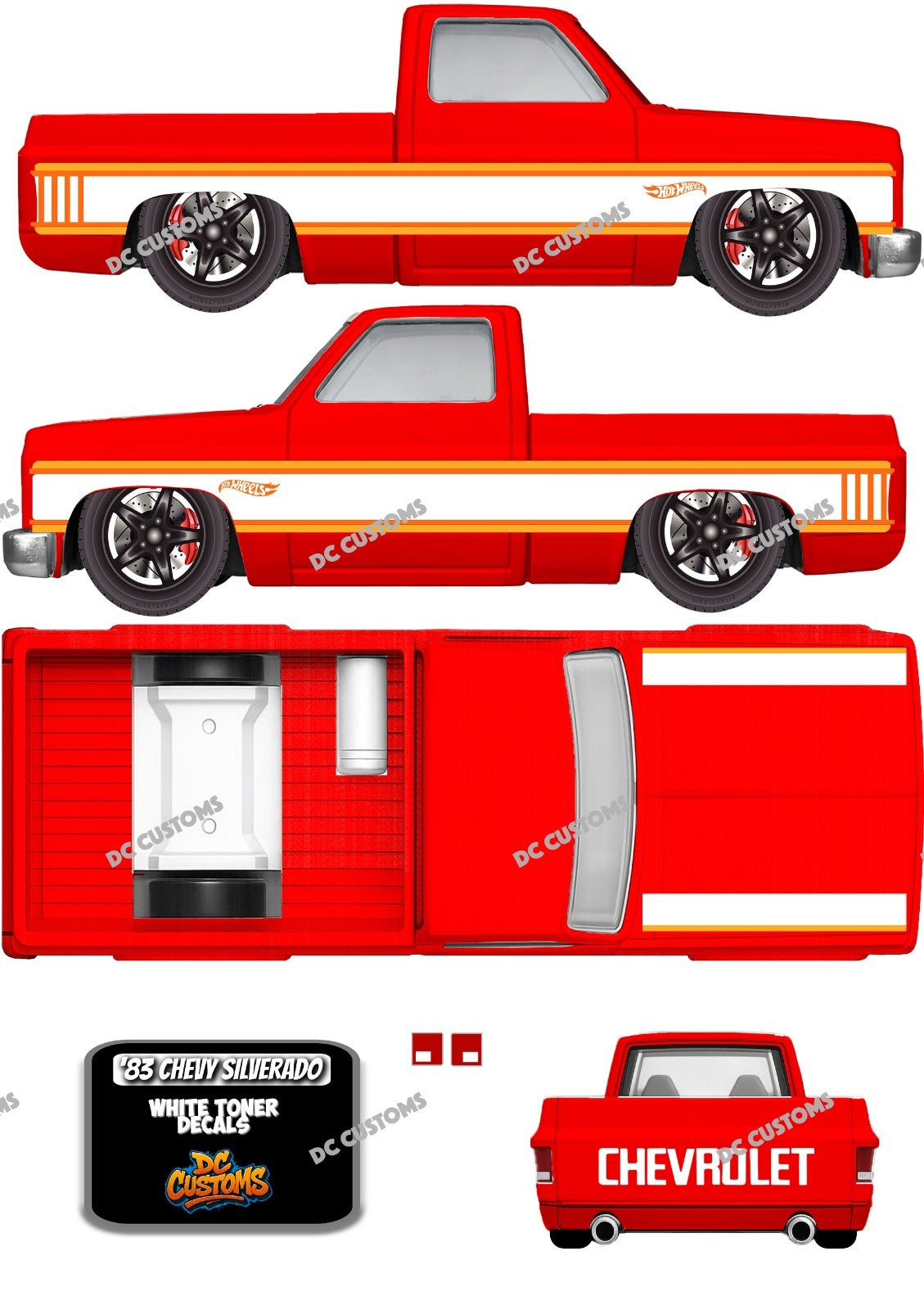 83 CHEVY SILVERADO (WHITE TONER) DECALS CARS OF THE DECADES