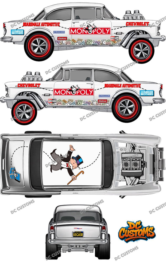 55 CHEVY GASSER (WHITE TONER) DECALS M0N0P0LY