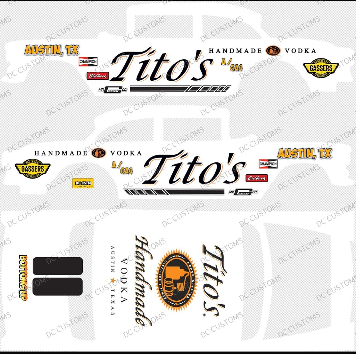 55 CHEVY GASSER (WHITE TONER) DECALS TIT0S