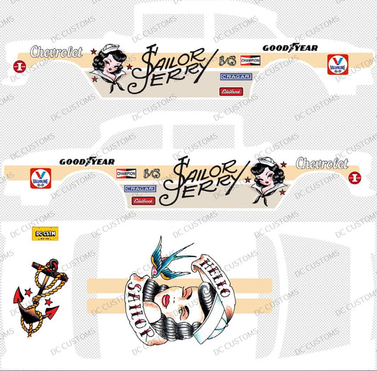 55 CHEVY GASSER (WHITE TONER) DECALS SAILOR JERRY