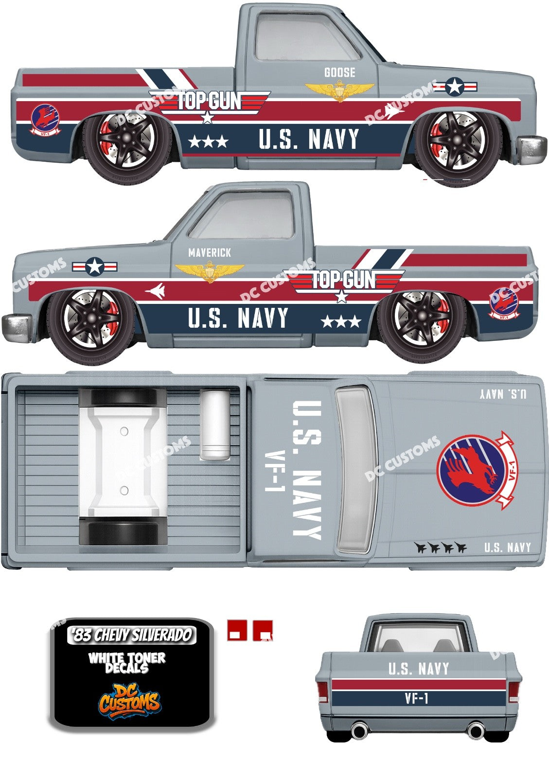83 CHEVY SILVERADO (WHITE TONER) DECALS TOP GUN