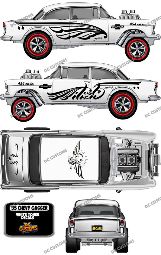 55 CHEVY GASSER (WHITE TONER) DECALS JAPAN CONVENTION STYLE