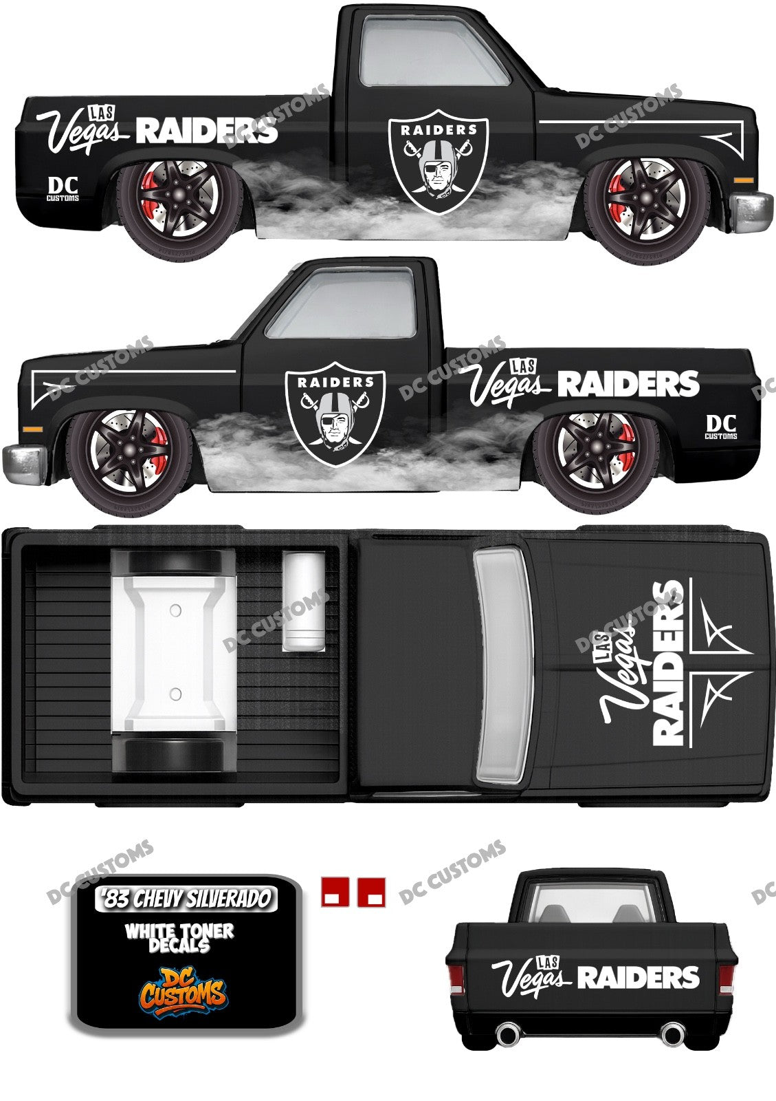 83 CHEVY SILVERADO (WHITE TONER) DECALS LAS VEGAS RAIDERS
