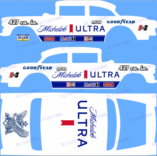 55 CHEVY GASSER (WHITE TONER) DECALS MICHEL0B