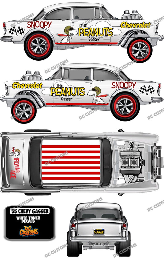 55 CHEVY GASSER (WHITE TONER) DECALS SNOOPY