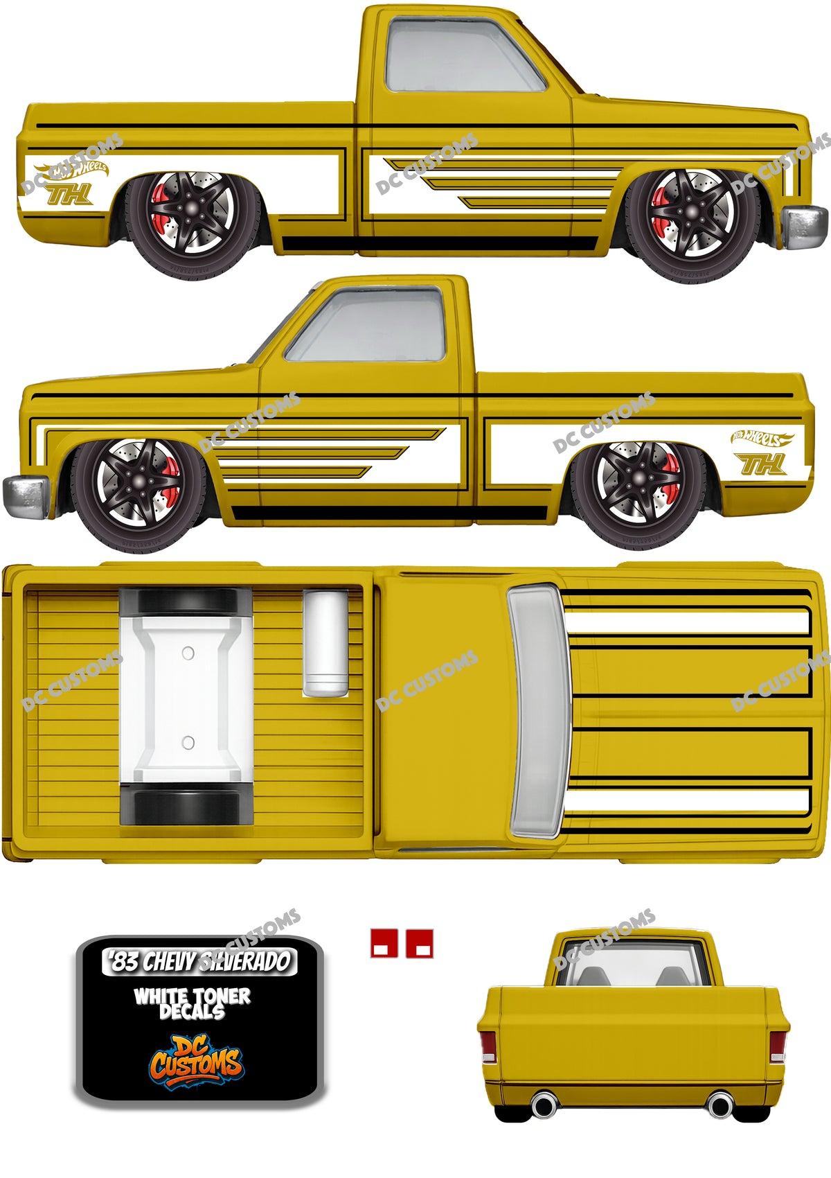 83 CHEVY SILVERADO (WHITE TONER) DECALS GOLD STH
